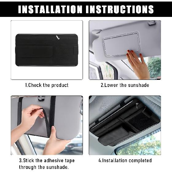 Car Sun Visor Organizer, Soft Leather Surface Eyeglasses Note Card Holder Car Storage Bag, Scratch-Resistant Waterproof Auto Sunshade Organizer Bag,