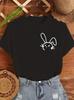 Neck Short Sleeve Stretchy Fabric Retro Minimalist Design UnisexS Cute Bunny Print TShirt Casual Crew Streetwear Summer Tops