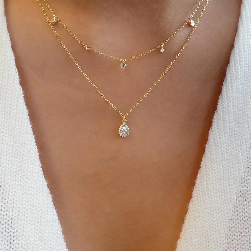 Alloy necklace wholesale European and American popular jewelry fashion multi-layer love water drop pendant retro women's collarbone chain