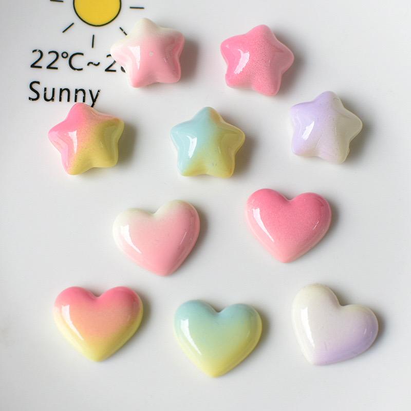 10 Pcs New Cartoon Sweet Gradient Color Love Pentagram Peach Heart Resin Scrapbook Diy Decorative Jewelry Accessories A83