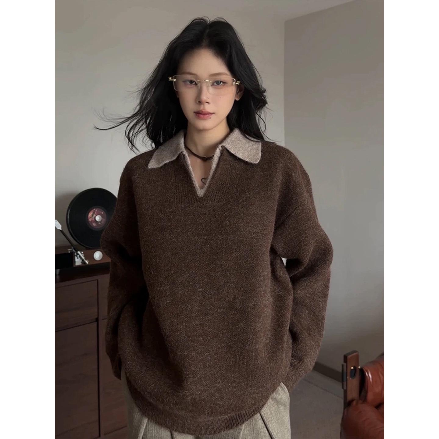 

Old Qian Men s V-Neck Sweater & Collared Knit Polo for Autumn/Winter – Stylish, Comfortable, Smart Wear M коричневий