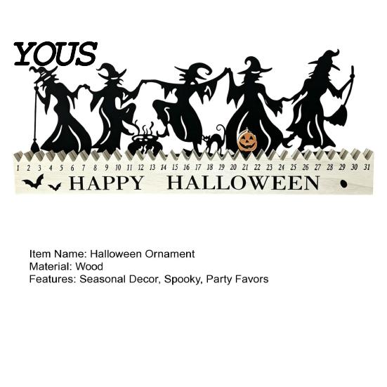 Spooky Home Decor Halloween Wooden Countdown Calendar, Dancing Witch 31 Day Timer with Party Supplies Sliding Pumpkin, Silhouette Tabletop for
