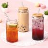 450ml/550ml Transparent Glass Cup with Wooden Lid and Straw Home High Borosilicate Glass Juice Cup Water Cup Drinking Utensils