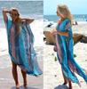 Chiffon Blue Pink Vertical Stripe Long Beach Robe Dress for Holidays