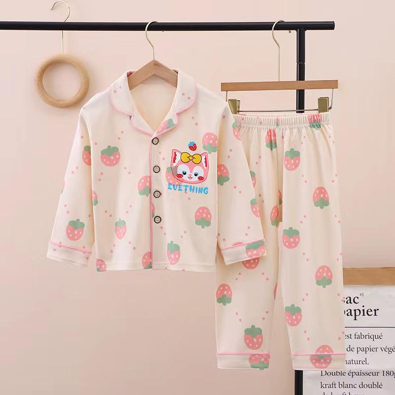 New Pure Cotton Children's Cardigan Pajama Set - Short Sleeve, Loose Fit for Boys & Girls