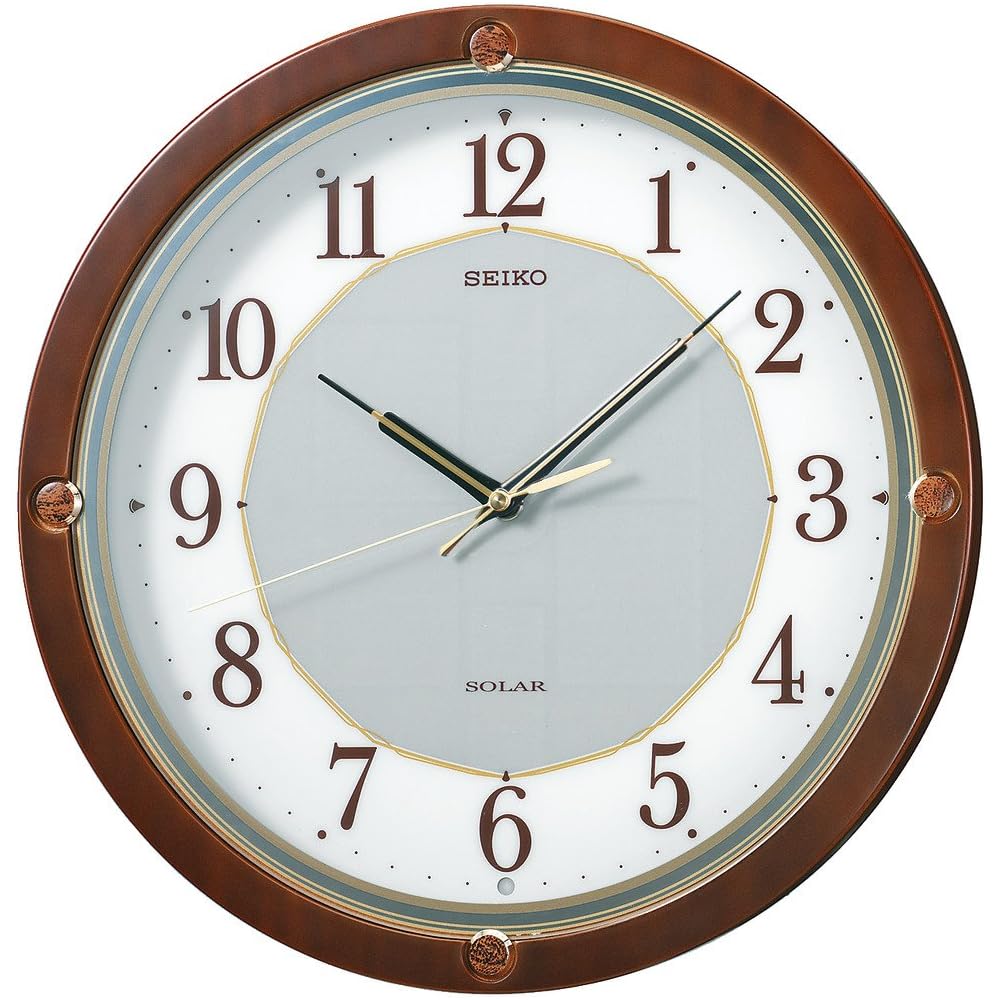 Seiko Clock SOLAR+ Solar-Powered Analog Wall Clock with Wooden Frame (Brown Wood Finish) SF232B