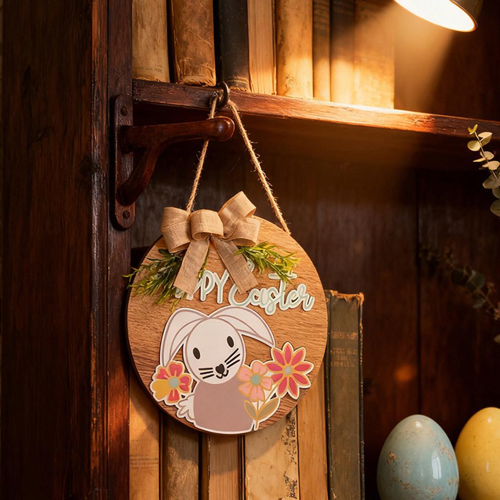 Easter Wooden Wreath, Easter Bunny Decoration Pendant, Outdoor Courtyard Door Hanging