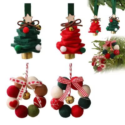 Mini Red Green Wool Ball Bell Garland Pendant Christmas Tree Pendant Home Party Festive DIY Decoration