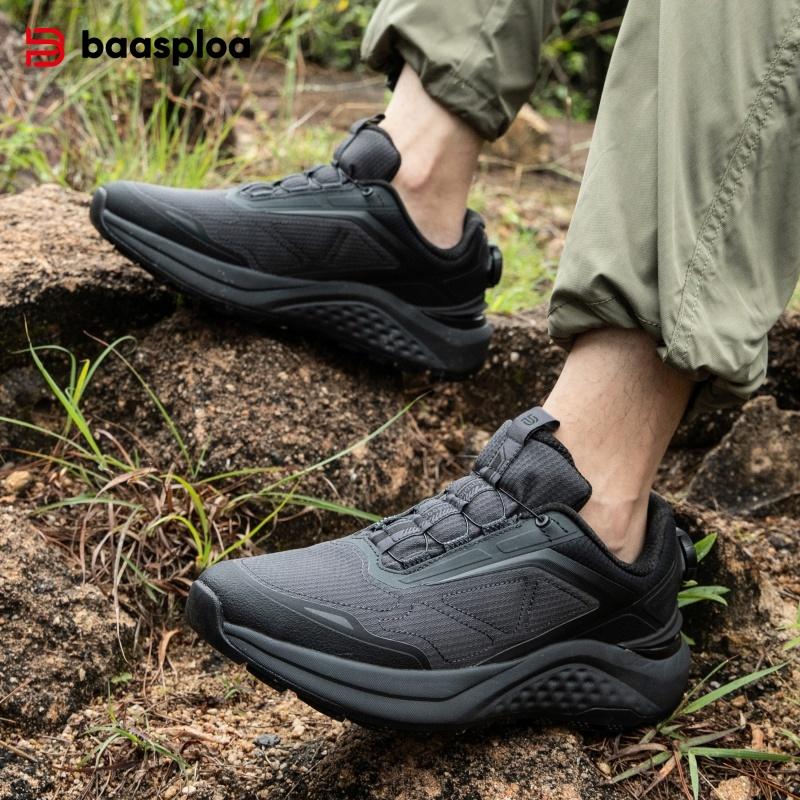 Baasploa men's hiking shoes, rotary buckle outdoor sports shoes, men's comfortable soft-soled casual walking shoes, anti-slip warm shoes
