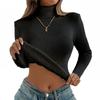 Warm Velvet Lined Womens Turtleneck Sweater Long Sleeve Knitwear Elastic Breathable Base Layer Top Solid Color