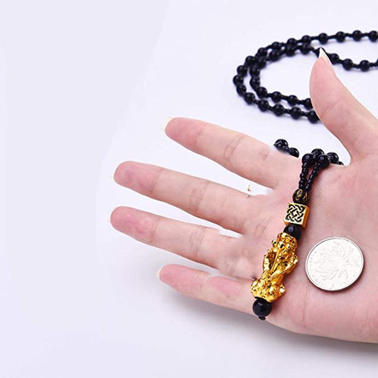 Men's Pixiu Obsidian-Style Buddhist Bead Necklace with Color-Changing Fortune-Enhancing Design.