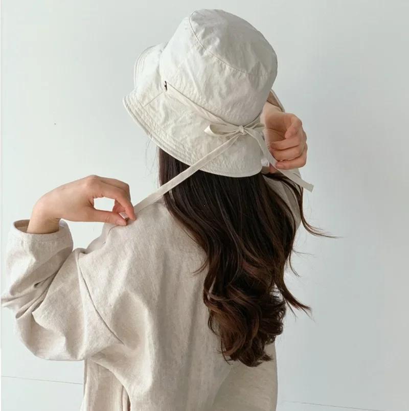 Korean Ins Lace-up Fisherman Hat Women Ins Blogger Lightweight Windbreak Rope Sunshade Basin Hat Sun Bucket Hat