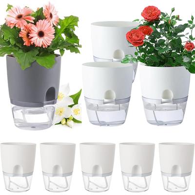 5 Peças Vasos Autoirrigáveis, Vasos de Flores com Pavio, Vasos de Plástico para Violetas Africanas com Garrafa de Rega Vaso Decorativo Moderno