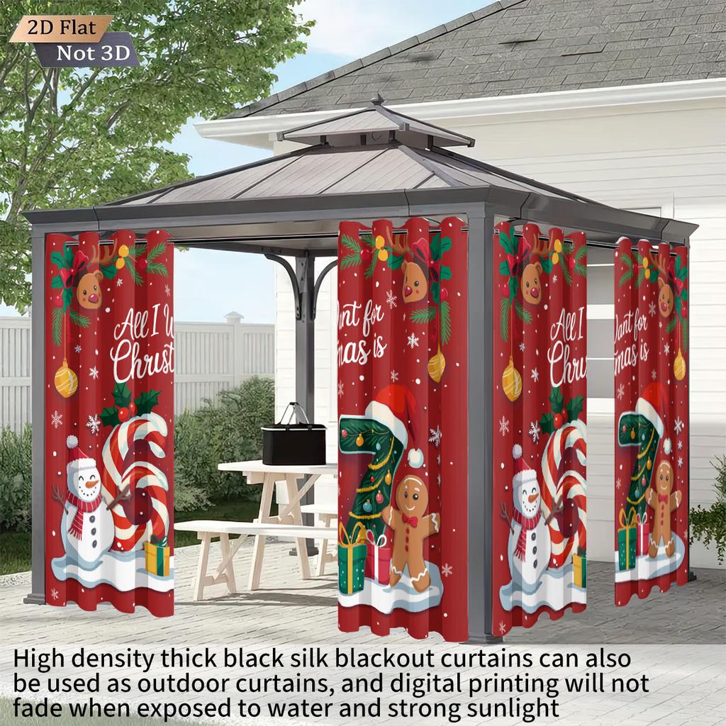 Set Of 2 Merry Christmas Element Print Perforated Curtains Various Sizes Living Rooms Bedrooms Insulation Decoration Curtain Blackout Polyester Ideal