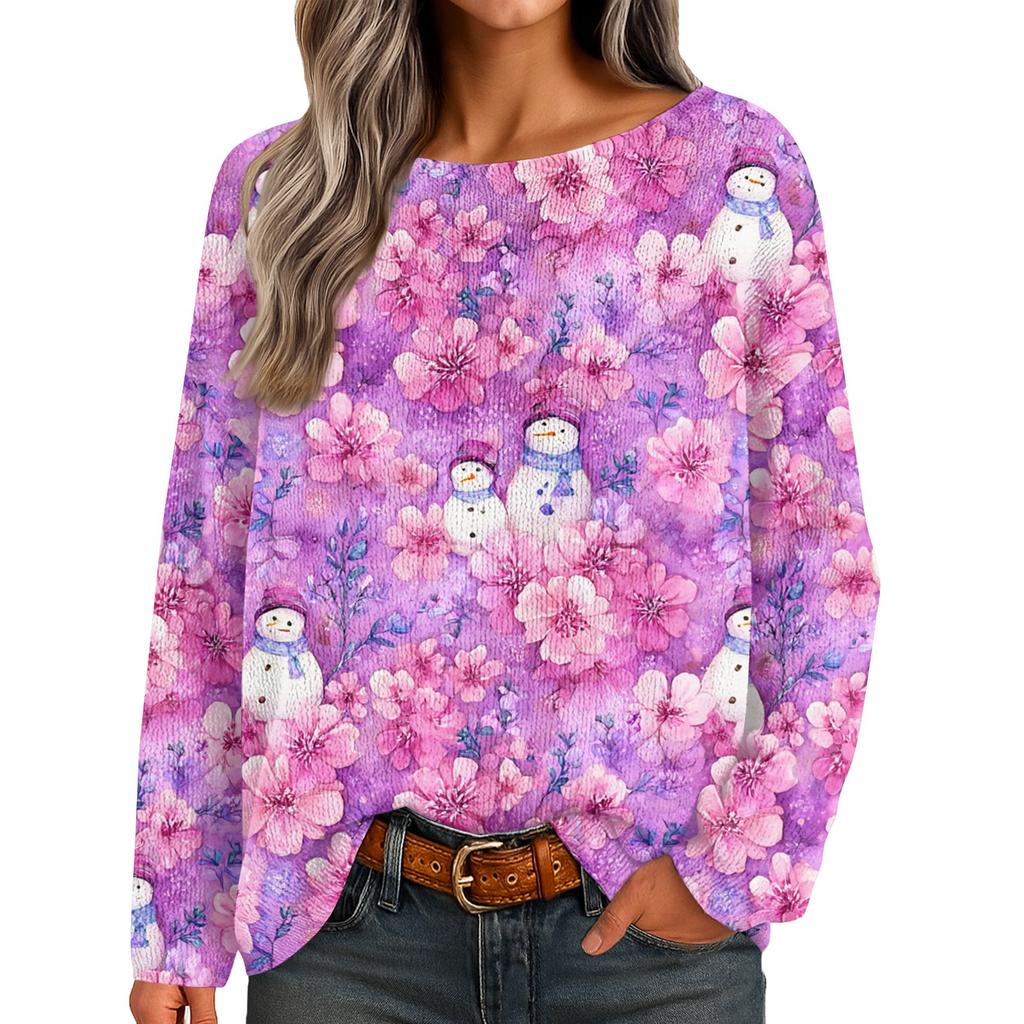 Womens  Fall Sweaters Long Sleeve Print Tops Pullover Sweaters Loose Dressy Casual Basic Clothes