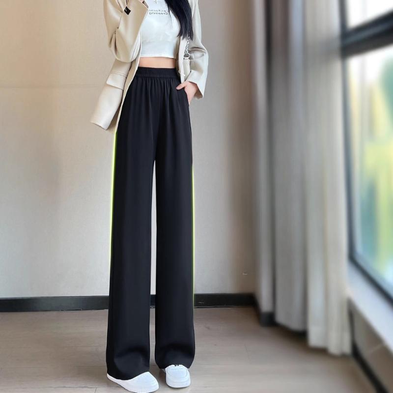 

Women s Spring Summer Thin Casual High Waisted Chiffon Black Straight Leg Wide Leg Suit Pants XL