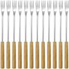Stainless Steel Fondue Forks with Wooden Handle - Long Chocolate Cheese Fondue Dipping Tools Dessert Sticks for BBQ Marshmallows