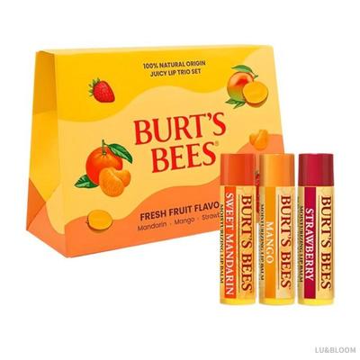 Saftiger Lippenbalsam 3er-Pack (Erdbeere, Mango, süße Mandarine) (+Gratisgeschenk)