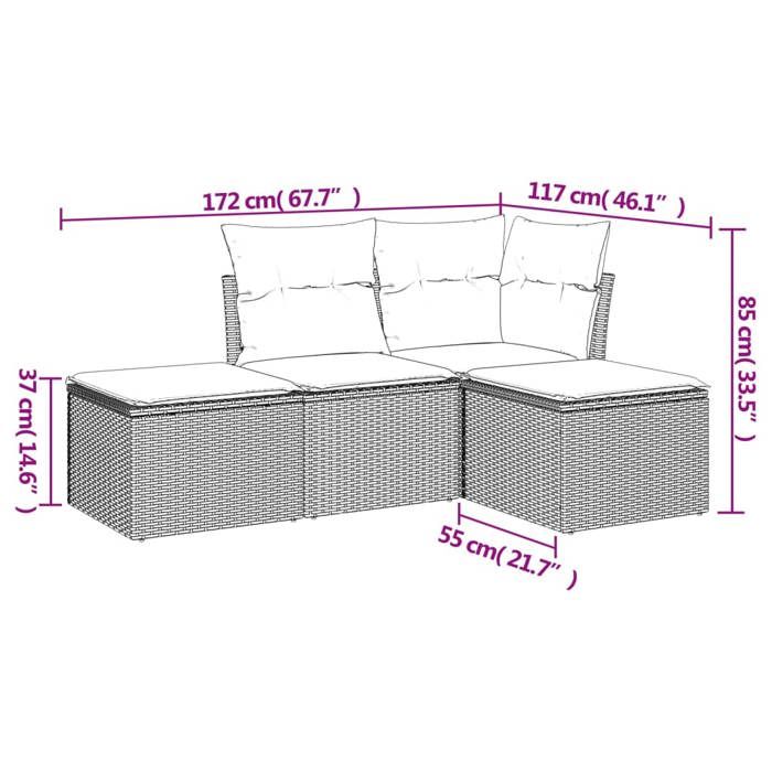 VidaXL Salon de Jardin avec Coussins 4 pcs, Canapés avec Pieds Réglables, Ensemble de Meubles d'Extérieur Patio Terrasse, 3217483