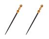 Caravan Black Lacured Chop Stick Made In Japan Decioarted with 2 Amber Gilt Color Bead Pair &