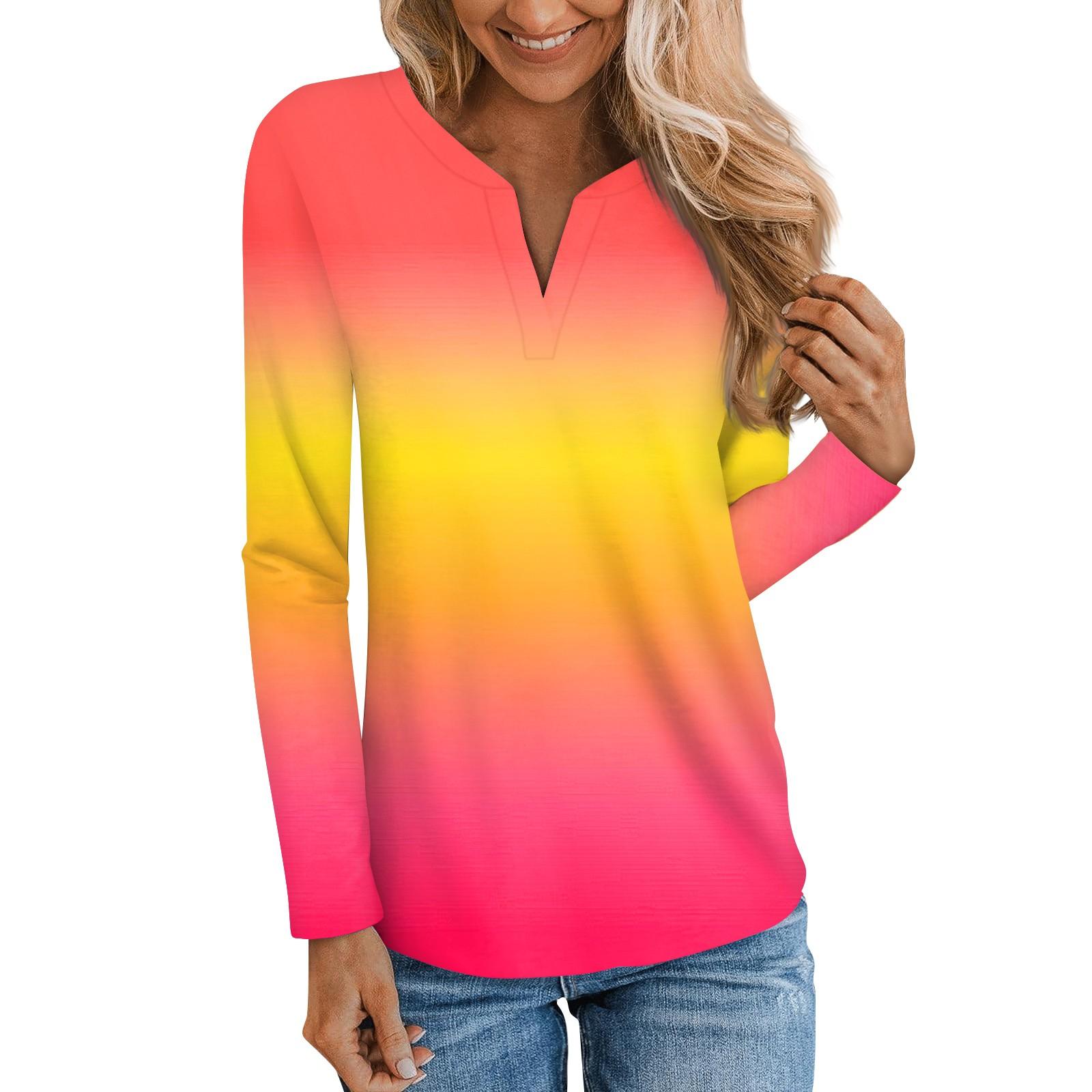 

Женская мода с длинным рукавом и V-образным вырезом, свободный красивый принтованный повседневный топ XL жёлтый