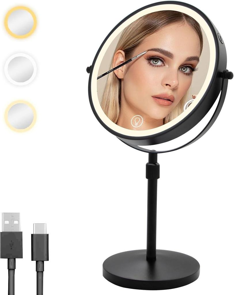 Rechargeable Double-sided 30x Magnification Metal Mirror with Light for Hotels