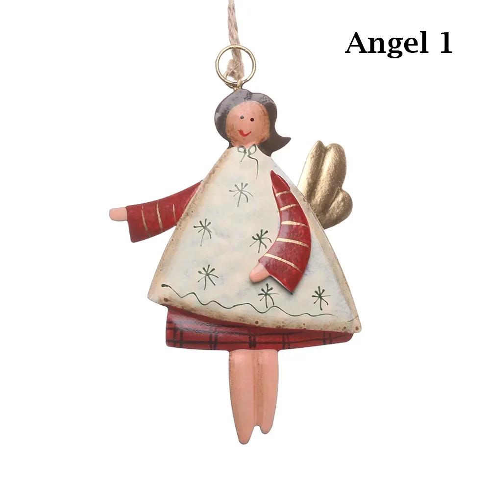 Retro Metal Festival Supply Xmas Tree Embellishment Cartoon Angel Christmas Decorations Santa Claus Hanging Pendants