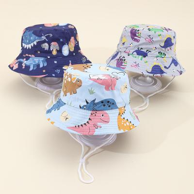 Children Dinosaur Boys and Girls Cute Spring and Summer Outdoor Sunscreen Sunshade Basin Hat Infant Printed Bucket Hat