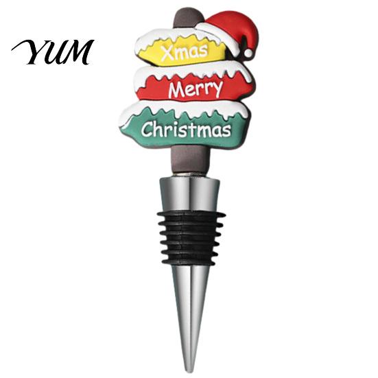 Wine Preservation Tools Christmas Bottle Stopper, Stainless Steel Reusable Cork, Decorative PVC Cartoon Snowman Corks Toppers Design, Airtight Sealing