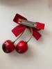 Designer Red Cherry Cloth Bow Hair Clip Sweet Women Fashion Double Layer Barrettes Lolita Headdress Female Korean Cute Velvet Ribbon Hairpin Girl