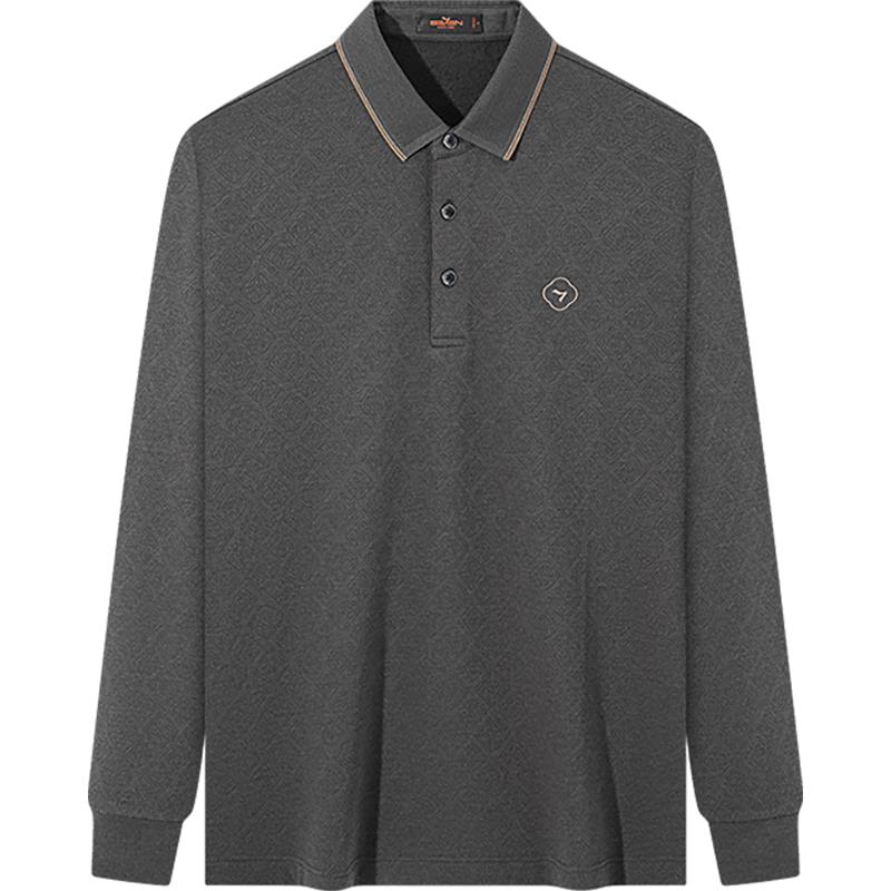 

Qipai Men s Bamboo Fiber Jacquard Long Sleeve Polo Shirt 4XL