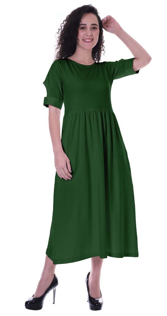 Moomaya Damen Kleid mit geraffter Taille, teelange Kleider, klassisch, Sommer