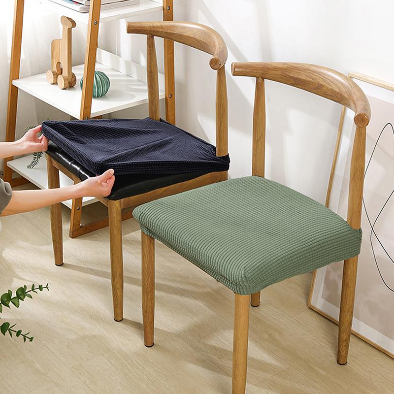 Stretch Chair Seat Covers Chairs Removable Washable Anti-Dust Upholstered Dining Room Seats Protector Cushion Slipcovers&