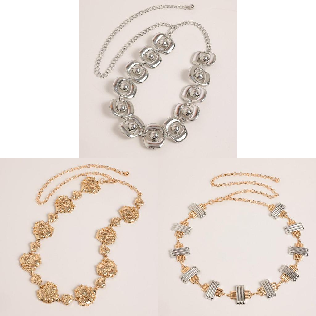 Geometric Metal Waist Chain For Women With Hook Closure Fashion Hip Belt Accessory