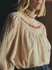 Women's Retro Ruffled Apricot Red Embroidered Long-Sleeve Shirt for Spring/Summer 2026
