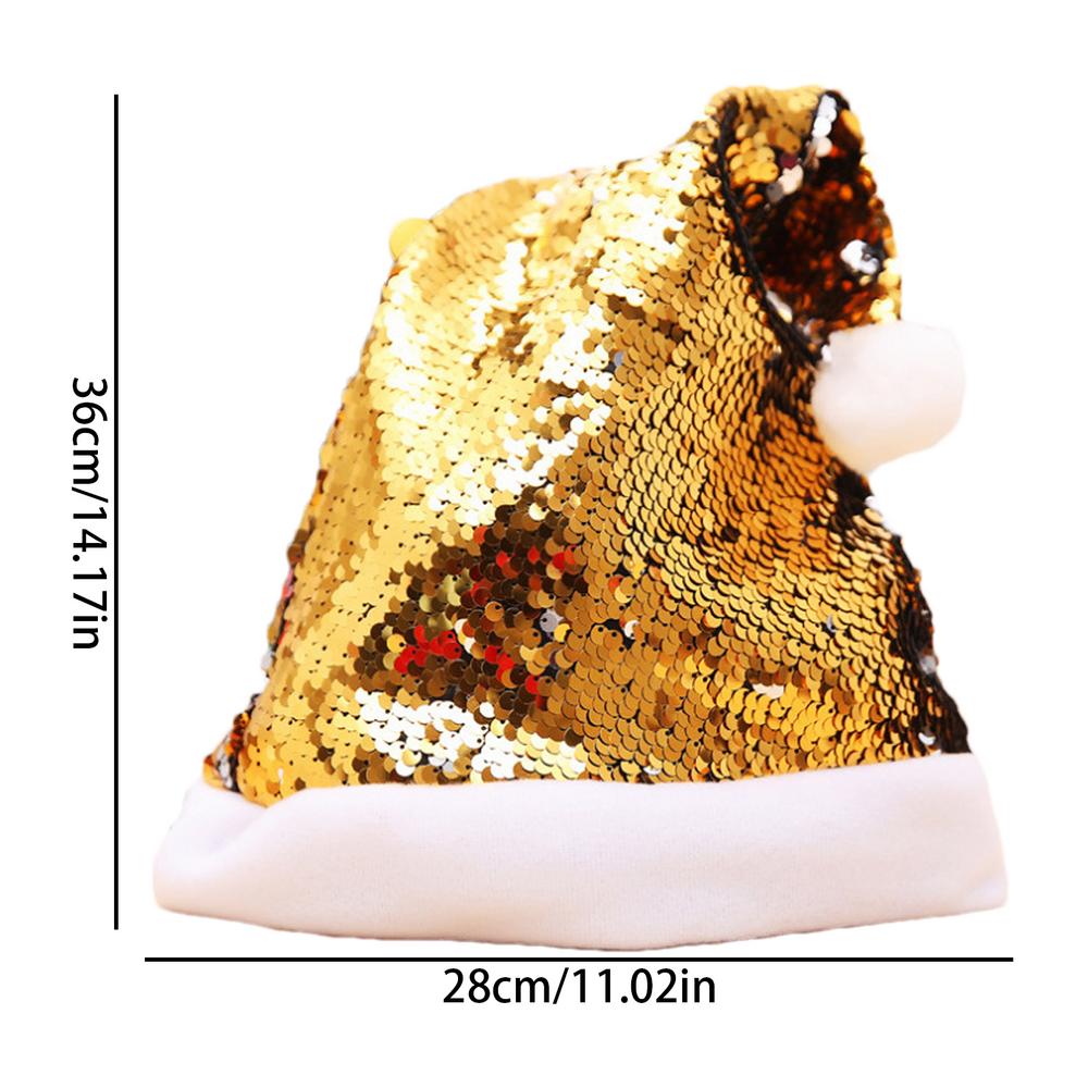 Christmas Sequin Hat for Adults Solid Color Sparkle Santa Cap with Bow Party Christmas Home Decor