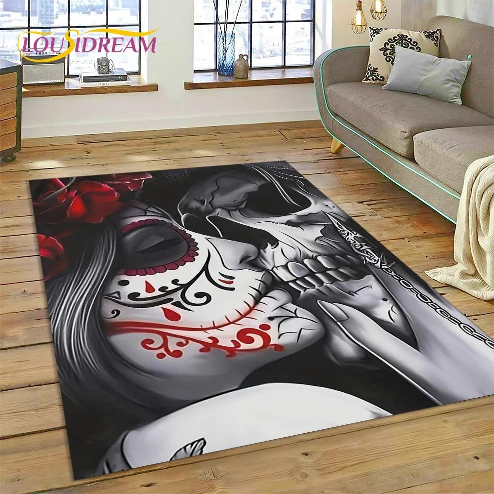 Skull Dead Girl Gothic Horror Female Rose Carpet Rug for Bedroom Living Room Home Sofa Decoration,Kid Game Large Decor Floor Mat