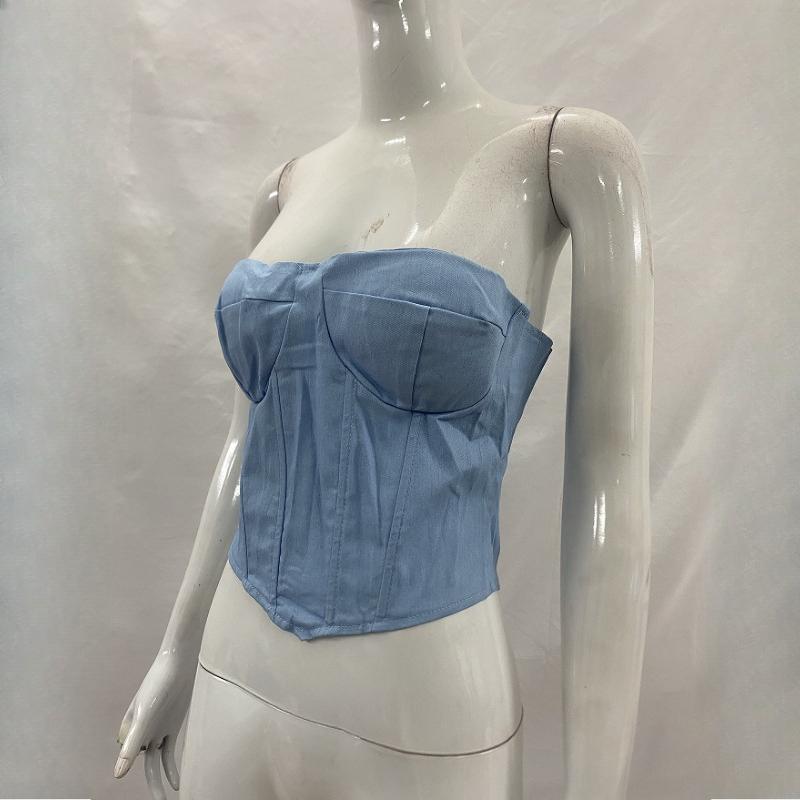 European and American summer temperament strapless waist cinching sexy lace up vest