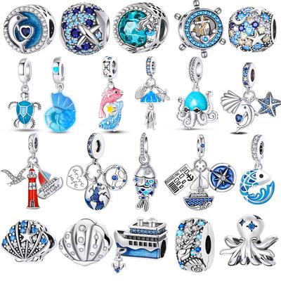 925 Silver Ocean Sailboat Turtle Charm Bead For DIY Bracelet Necklace Female Jewelry Boutique