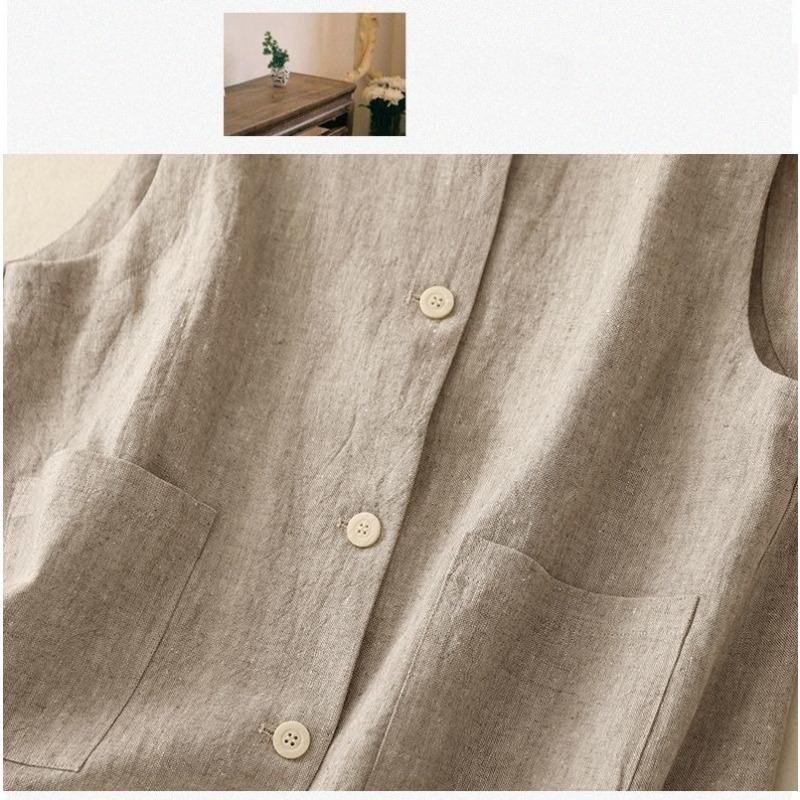 Spring and Summer Solid Color Retro Cotton and Linen Casual Loose Sleeveless Vest Vest Women