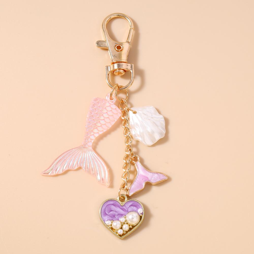 Pretty Mermaid Keychain Women Girls Conch Shell Starfish Key Ring Pendant for Handbag Decor DIY Key Chain Gifts