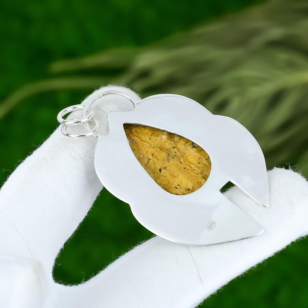 Sisters Day Sale 925 Sterling Silver Pear Picture Jasper Gemstone Bezel Pendant