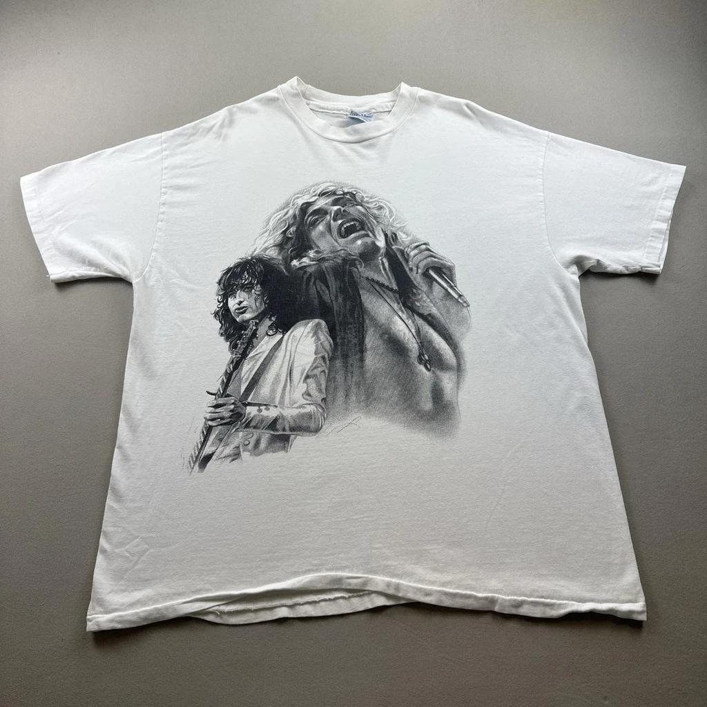 Vintage Led Zeppelin T-Shirt Mens XL White Rock Band Jimmy Page Robert Plant 90s