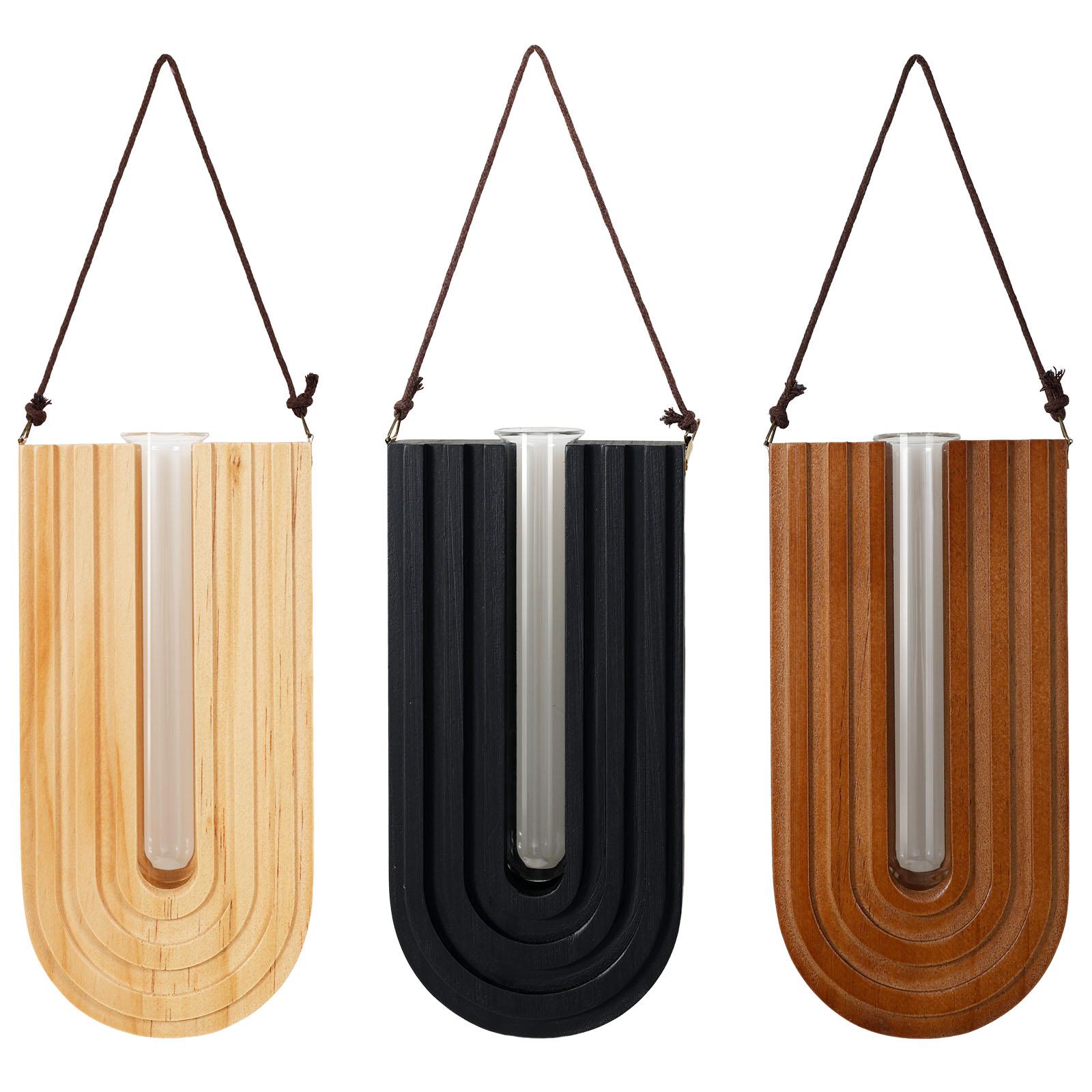 

3 Pcs Wooden Flower Vase Elegant Wall Mounted Planter Hydroponic Plant Hanging Vase for Garden Living Room and Home Decoration