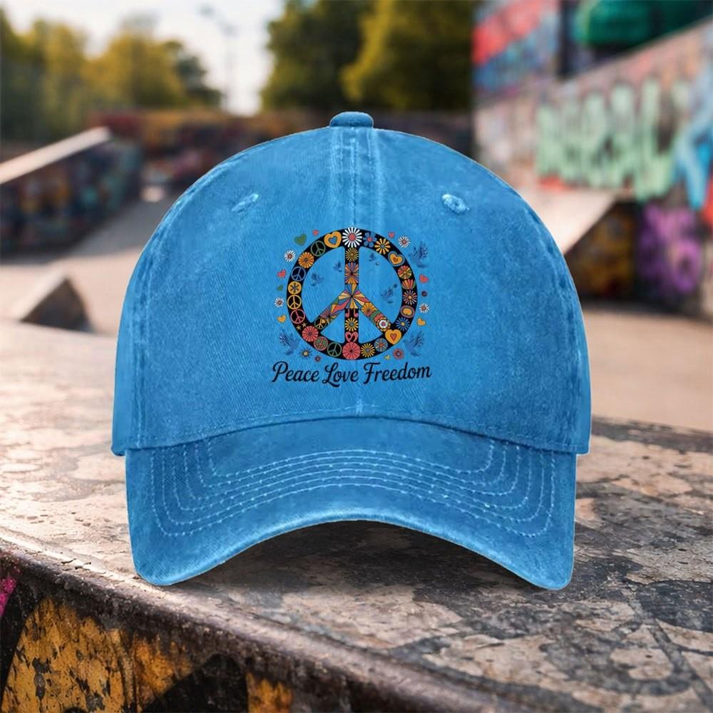 Peace Love Freedom Hippie Baseball Cap Washed Cotton Vintage Style Outdoor Adjustable Sports Hat
