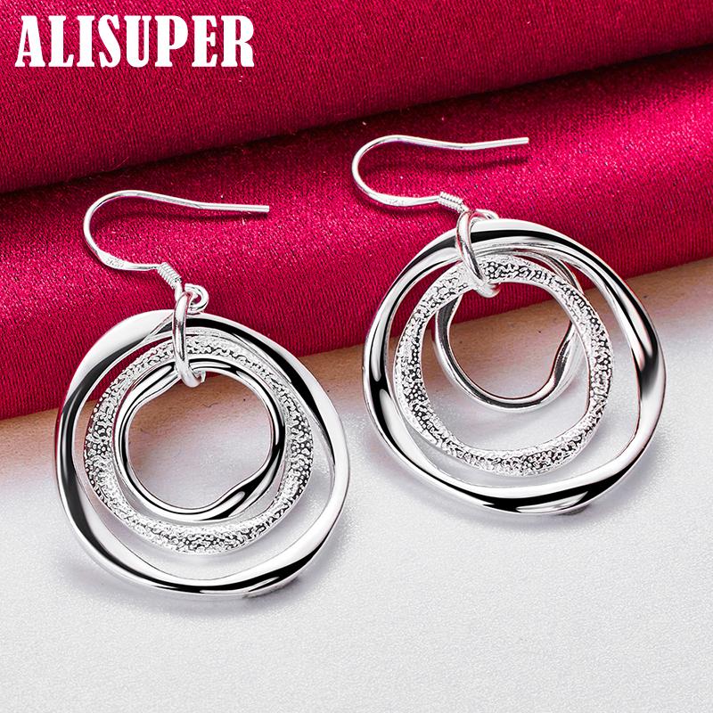 925 Sterling Silver Three Circle Drop Earring Jewelry