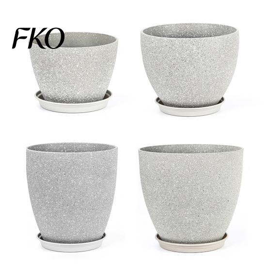 Drainage System Garden Pot Grey Flowerpot with Saucer, Modern Planter Lightweight Flower for Patio Holes, Plant Indoor Outdoor Use Weatherproof