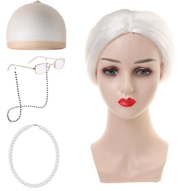Set Parrucca Riccia da Nonna Corta Per Costume di Halloween Con Vari Colori alla Moda