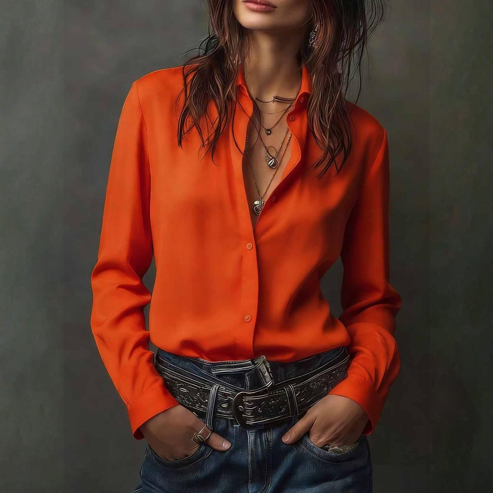 

Womens Spring Tops Button Down Blouse Summer Shirts for Women Long Sleeve Casual Office Wear Womens Summer Shirts XL шафрановий