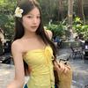 Seaside Resort Floral Print Blue Bandeau Top and Skirt Set for Women